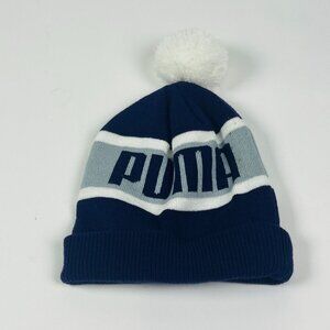 Puma Unisex Navy White Knit Beanie Pom Pom Winter Hat Streetwear